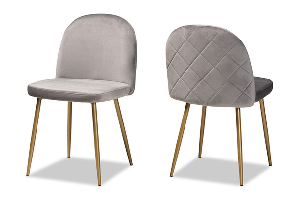 Fantine Modern Luxe and Glam Grey Velvet Fabric Upholstered and Gold Finished Metal 2-Piece Dining Chair Set DC176-Grey Velvet/Gold-DC