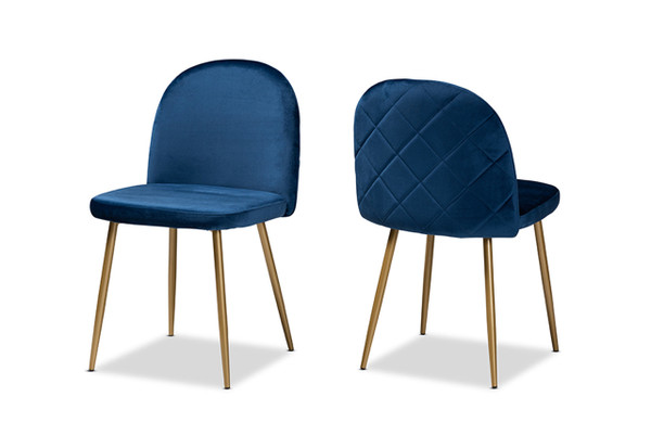 Fantine Modern Luxe and Glam Navy Blue Velvet Fabric Upholstered and Gold Finished Metal 2-Piece Dining Chair Set DC176-Navy Blue Velvet/Gold-DC