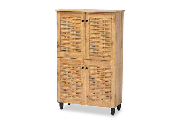 Winda Modern and Contemporary Oak Brown Finished Wood 4-Door Shoe Storage Cabinet SC864574 B-Wotan Oak