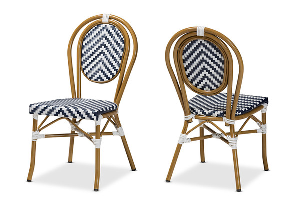 Alaire Classic French Indoor and Outdoor Blue and White Bamboo Style Stackable 2-Piece Bistro Dining Chair Set WA-4094V-White/Blue-DC