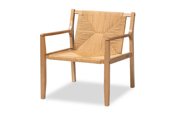 Delaney Mid-Century Modern Oak Brown Finished Wood and Hemp Accent Chair SK9143-Oak-CC