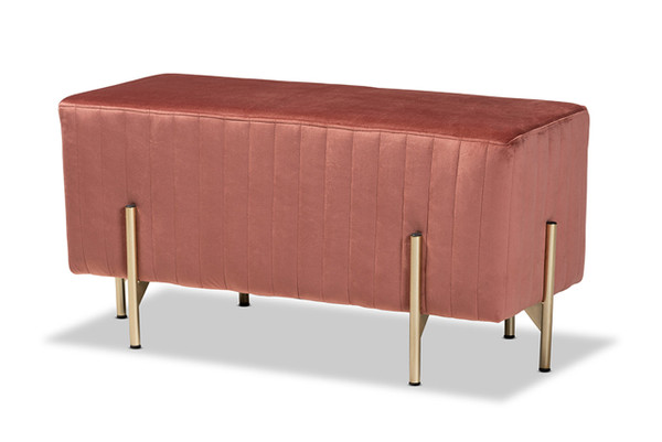 Helaine Contemporary Glam and Luxe Blush Pink Fabric Upholstered and Gold Metal Bench Ottoman FZD200124-Blush Pink-Bench