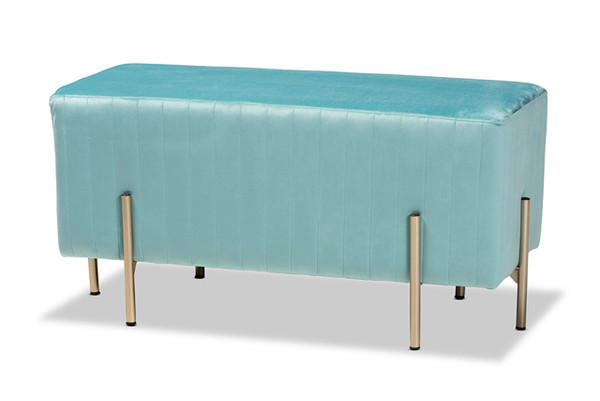 Helaine Contemporary Glam and Luxe Sky Blue Fabric Upholstered and Gold Metal Bench Ottoman FZD200124-Light Blue-Bench