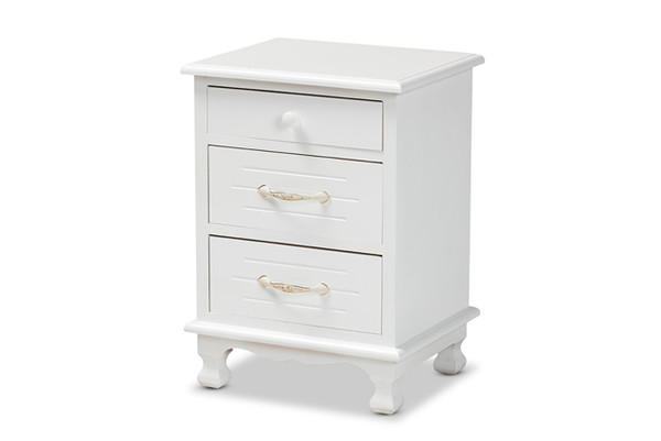 Layton Classic and Traditional White Finished Wood 3-Drawer Nightstand FZC180882-White Wooden-NS