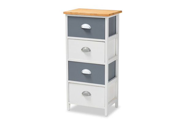 Calandra Modern and Contemporary Oak Brown and Multi-Colored Wood 4-Drawer Storage Unit FZ190409-White/Grey-Cabinet