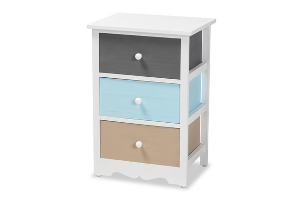 Kalila Modern and Contemporary White and Multi-Colored Finished Wood 3-Drawer Nightstand FZC180826-Multi Colored-NS
