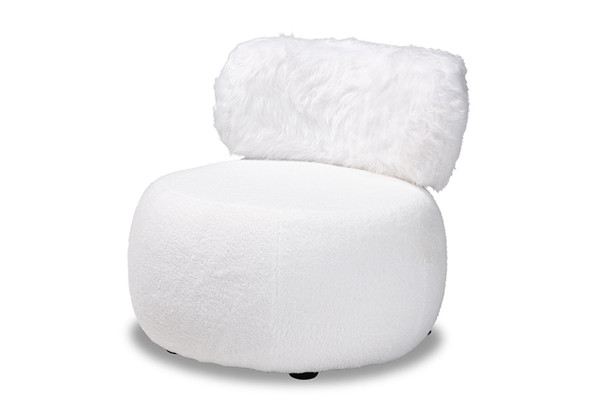 Tayla Modern And Contemporary White Fabric Upholstered And Black Metal Accent Chair 2012-White-CC