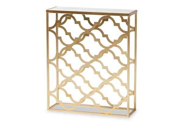 Calanthe Modern And Contemporary Gold Finished Metal Console Table With Marble Tabletop H01-93949-Metal/Marble-Console