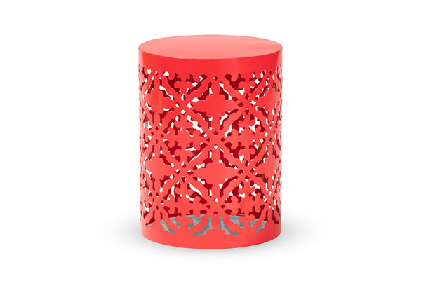 Jamila Modern And Contemporary Red Finished Metal Outdoor Side Table H01-104258 Red Metal Side Table