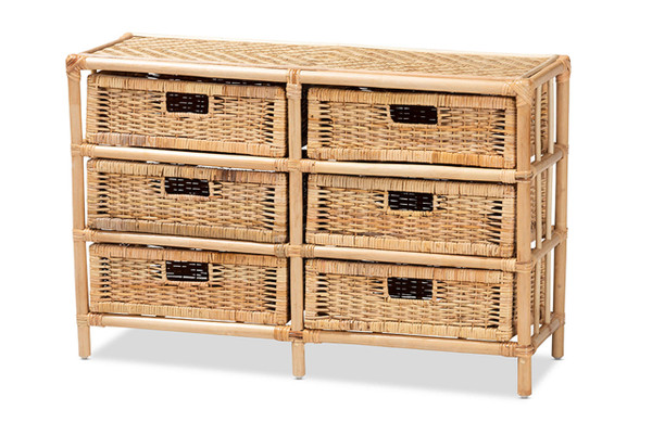 Dariana Modern Bohemian Natural Brown Rattan 6-Drawer Storage Cabinet RBS018-Rattan-6DW-Cabinet