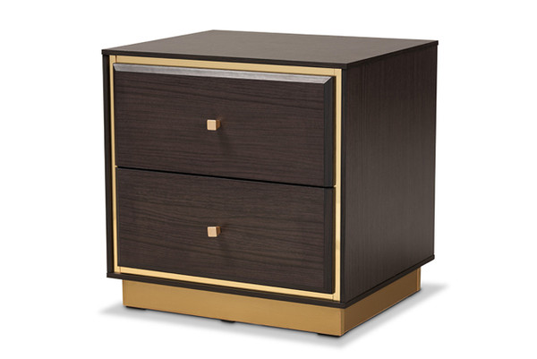 Cormac Mid-Century Modern Transitional Dark Brown Finished Wood And Gold Metal 2-Drawer Nightstand LV28ST28240-Modi Wenge-NS