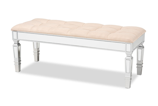 Hedia Contemporary Glam And Luxe Beige Fabric Upholstered And Silver Finished Wood Accent Bench JY20B217L-Beige-Bench