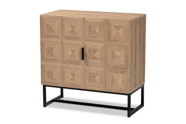 Darien Modern And Contemporary Natural Brown Finished Wood And Black Metal 2-Door Storage Cabinet LC21020904-Tan Wood-Cabinet