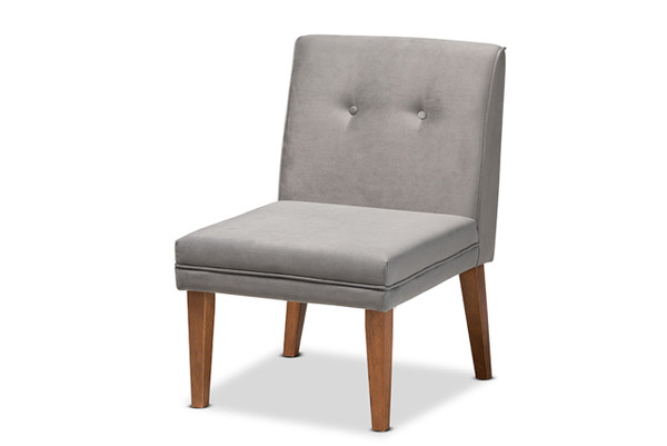 Stewart Mid-Century Modern Grey Velvet Upholstered and Walnut Brown Finished Wood Dining Chair BBT8062-Grey Velvet/Walnut-CC