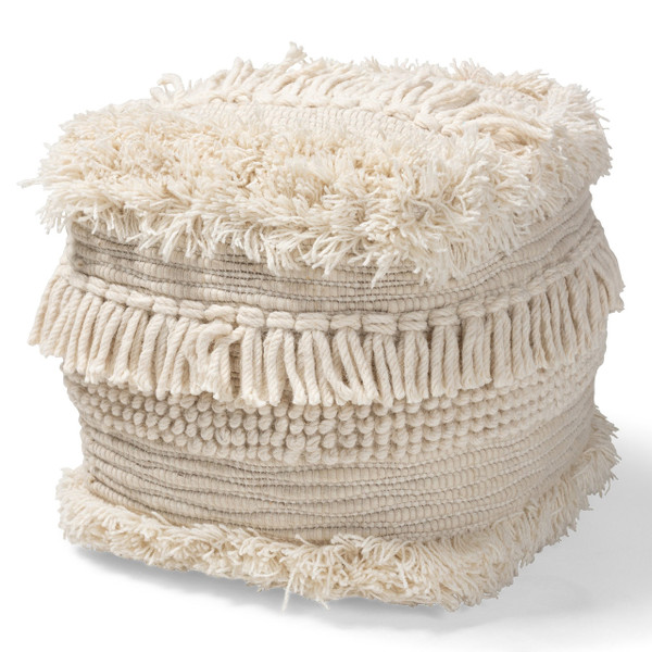 Bartow Moroccan Inspired Beige Handwoven Cotton Pouf Ottoman Bartow-Ivory-Pouf