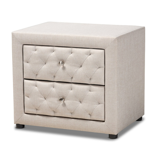 Lepine Modern And Contemporary Light Beige Fabric Upholstered 2-Drawer Wood Nightstand BBT3164-Light Beige-NS
