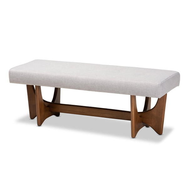 Theo Mid-Century Modern Greyish Beige Fabric Upholstered Walnut Finished Bench BBT5368-Greyish Beige/Walnut-Bench