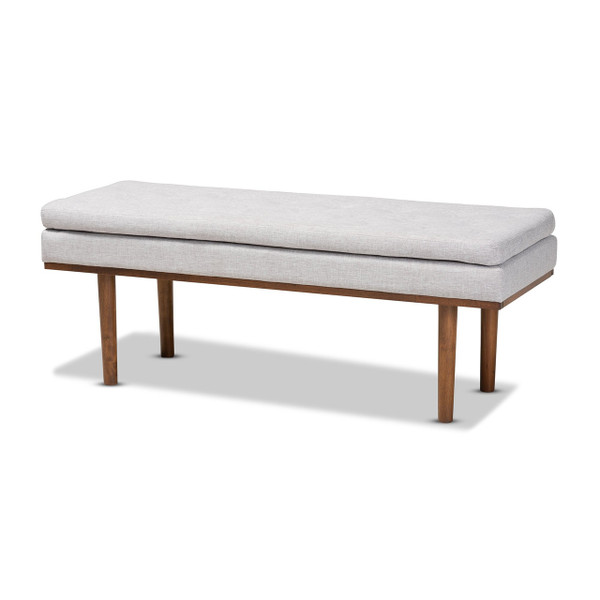 Arne Mid-Century Modern Greyish Beige Fabric Upholstered Walnut Finished Bench BBT5369-Greyish Beige/Walnut-Bench