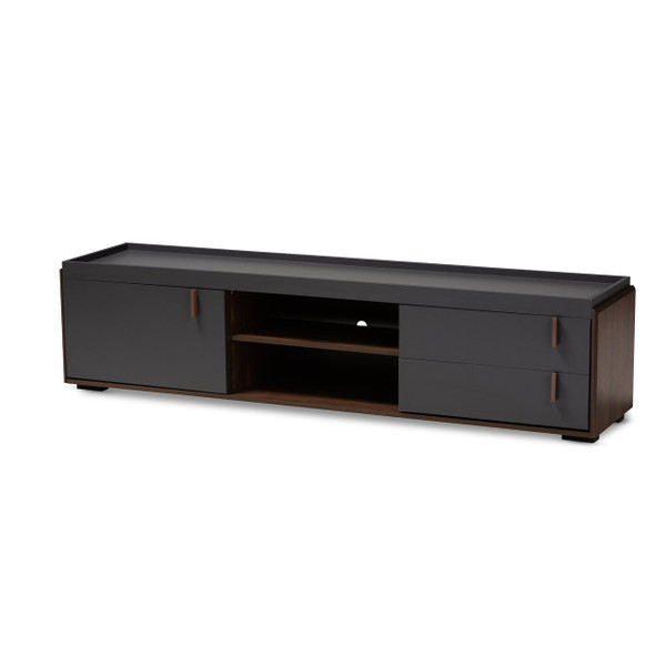 Rikke Modern And Contemporary Two-Tone Gray And Walnut Finished Wood 2-Drawer Tv Stand BR3TV313-Columbia/Dark Grey-TV