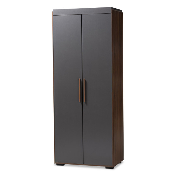 Rikke Modern And Contemporary Two-Tone Gray And Walnut Finished Wood 7-Shelf Wardrobe Storage Cabinet BR3WR307-Columbia/Dark Grey-Cabinet