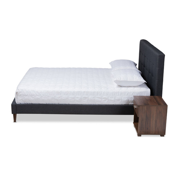 Maren Mid-Century Modern Dark Grey Fabric Upholstered Queen Size Platform Bed With Two Nightstands CF9058-Charcoal-Queen
