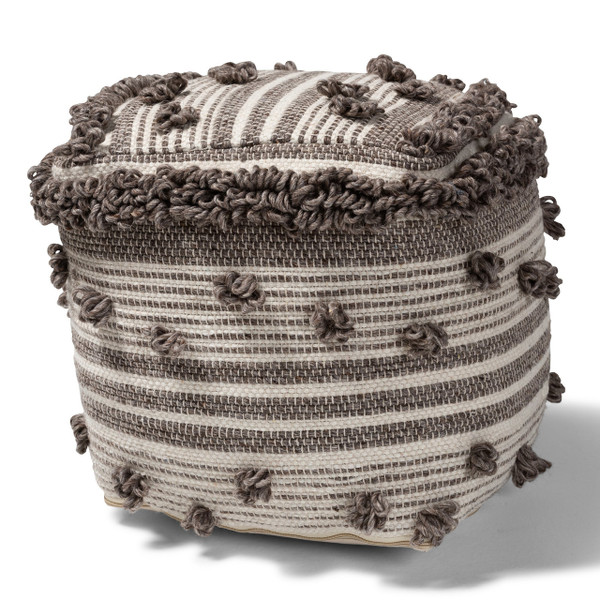 Eligah Moroccan Inspired Ivory And Brown Handwoven Wool Pouf Ottoman Eligah-Ivory-Pouf