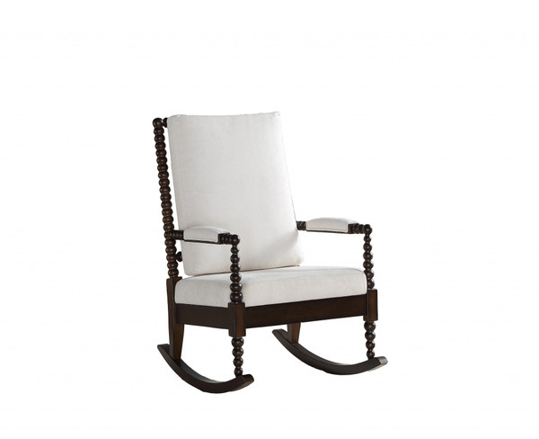 25" X 33" X 41" Cream Fabric Walnut Wood Upholstered (Seat) Rocking Chair (347302)