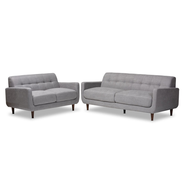 Allister Mid-Century Modern Light Grey Fabric Upholstered 2-Piece Living Room Set J1453-Light Grey-2PC Set