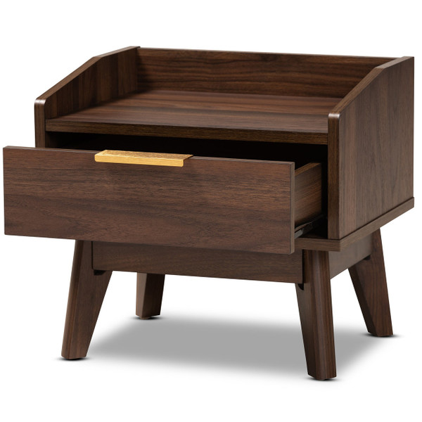 Lena Mid-Century Modern Walnut Brown Finished 1-Drawer Wood Nightstand LV4ST4240WI-Columbia-NS