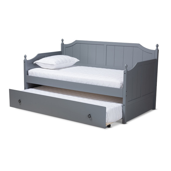 Millie Cottage Farmhouse Grey Finished Wood Twin Size Daybed With Trundle MG0010-Grey-Daybed