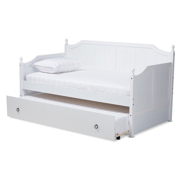Millie Cottage Farmhouse Grey Finished Wood Twin Size Daybed With Trundle MG0010-White-Daybed