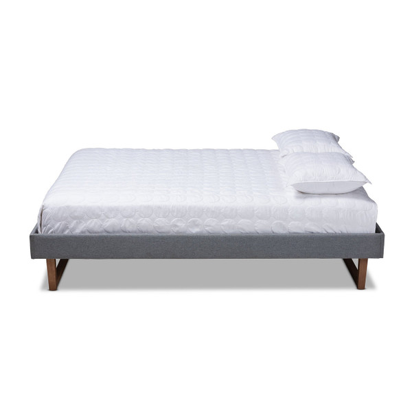 Liliya Mid-Century Modern Dark Grey Fabric Upholstered Walnut Brown Finished Wood Full Size Platform Bed Frame MG97043-1-Dark Grey/Ash Walnut-Bed Frame-Full
