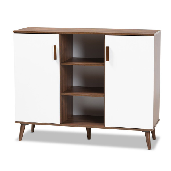 Quinn Mid-Century Modern Two-Tone White And Walnut Finished 2-Door Wood Dining Room Sideboard MPC8004-Columbia Walnut/White-Sideboard