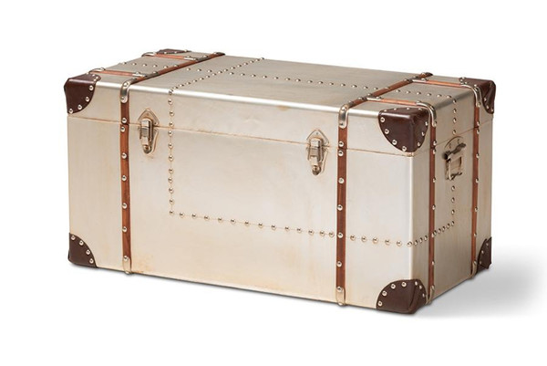 Bechet French Industrial Silver Metal Storage Trunk NCC2802M-Silver-Trunk