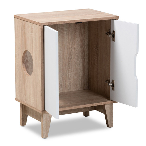 Romy Mid-Century Modern Two-Tone Oak And White Finished 2-Door Wood Cat Litter Box Cover House Sechc150011Wi-Hana Oak/White-Cat House SECHC150011WI-Hana Oak/White-Cat House By Baxton Studio