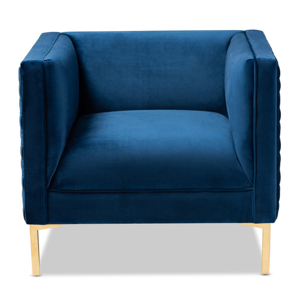 Seraphin Glam And Luxe Navy Blue Velvet Fabric Upholstered Gold Finished Armchair TSF-6625-Navy/Gold-CC