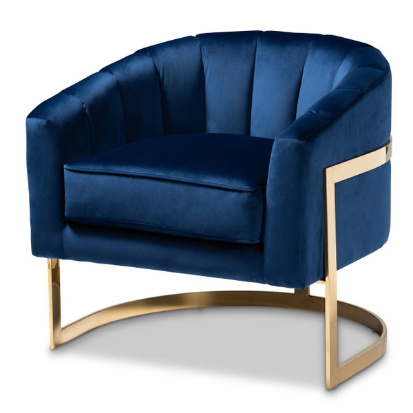 Tomasso Glam Royal Blue Velvet Fabric Upholstered Gold-Finished Lounge Chair TSF7707-Dark Royal Blue/Gold-CC