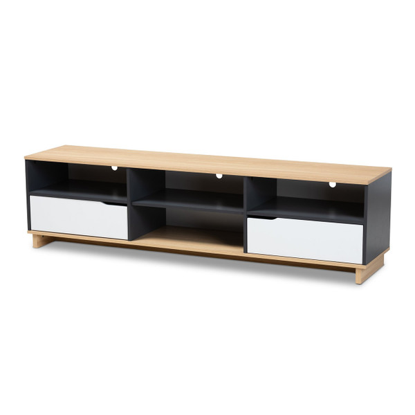 Reed Mid-Century Modern Multicolor 2-Drawer Wood Tv Stand TV8004-Oak/Grey/White-TV