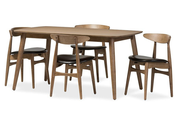 Copy of Baxton Studio Edna Black Leather 5 - Peice Dining Set Flora-French Oak 5PC Dining Set