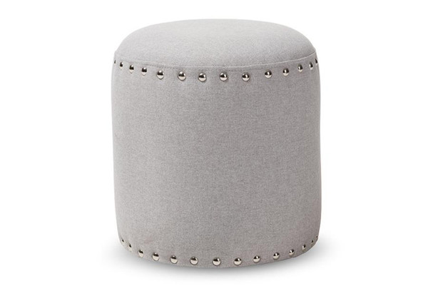 Light Grey Fabric Upholstered Nail Trim Ottoman 1708-Light Gray