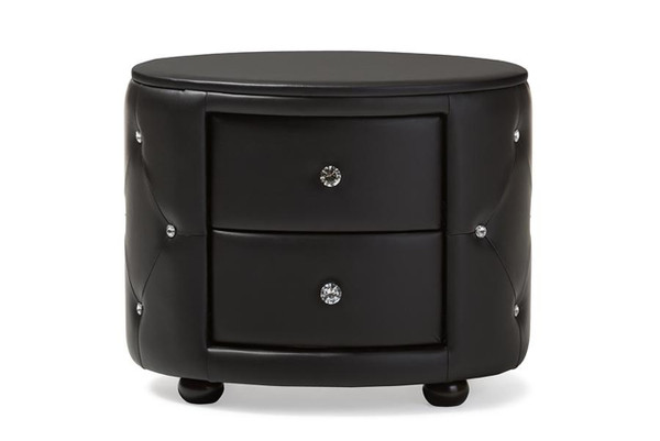 Davina Hollywood Oval 2-Drawer Faux Leather Nightstand BBT3119-Black NS