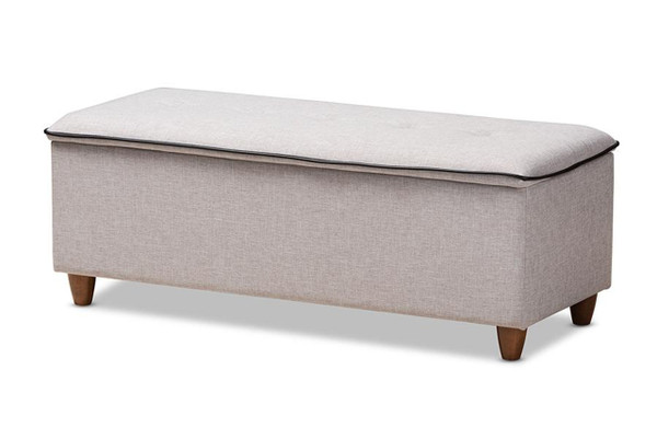 Greyish Beige Fabric Upholstered Storage Ottoman Bench
