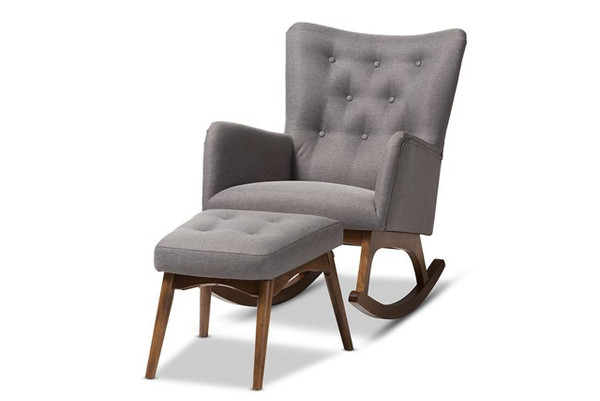 Grey Fabric Upholstered Rocking Chair And Ottoman Set