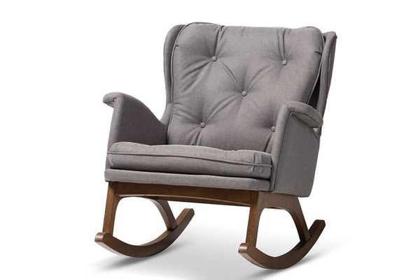 Grey Fabric Upholstered Walnut-Finished Rocking Chair BBT5309-Grey-RC