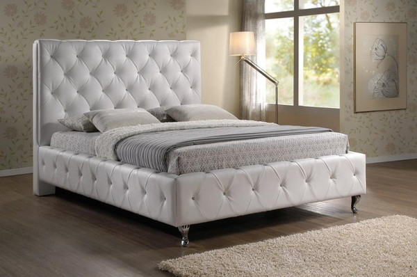 Stella Crystal Tufted White Bed with Headboard - King BBT6220-White-King