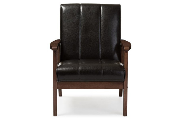 Nikko Style Brown Faux Leather Wooden Lounge Chair BBT8011A2-Brown Chair