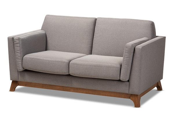 Grey Fabric Upholstered Walnut Wood 2-Seater Loveseat BBT8037-Grey-LS