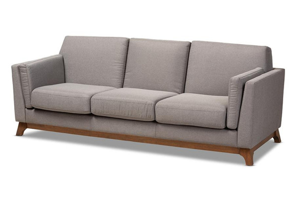 Grey Fabric Upholstered Walnut Wood 3-Seater Sofa BBT8037-Grey-SF