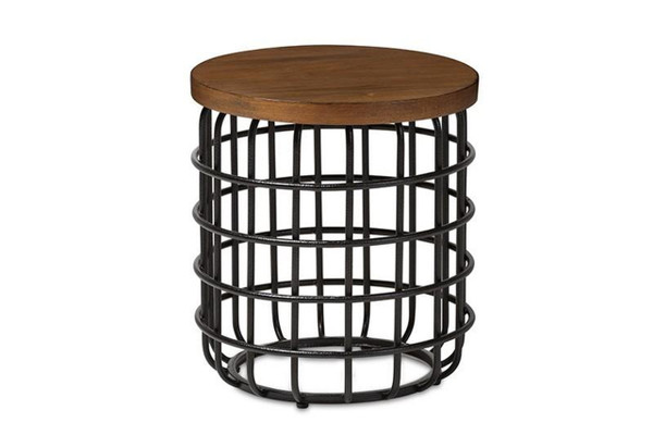 Carie Antique Black Textured Metal Distressed Wood Accent Table CA-1123