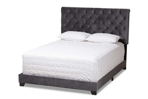 Dark Grey Velvet Upholstered Queen Size Bed Candace-Grey-Queen